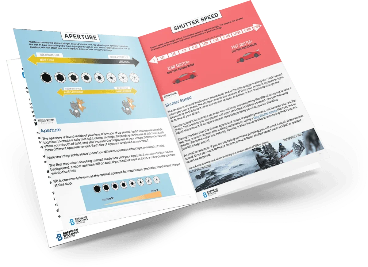 Open book preview of the Photography Essentials Guide