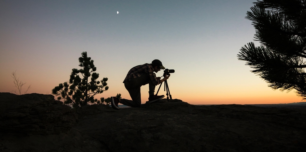 photographer taking long exposure image on tripod