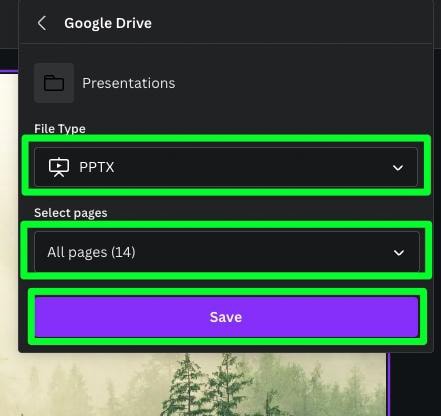 how to save canva presentation in google drive